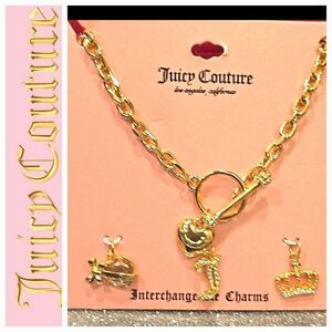 Juicy Couture Interchangeable Charms Heart, Cherry , & Crown Necklace
